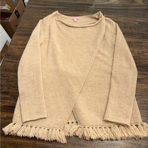 Lilly Pulitzer Tan Fringed  Cashmere Poncho